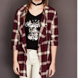 Wild Blue Sadie Robertson Red Plaid Cardigan Completer Shirt Top Sz S